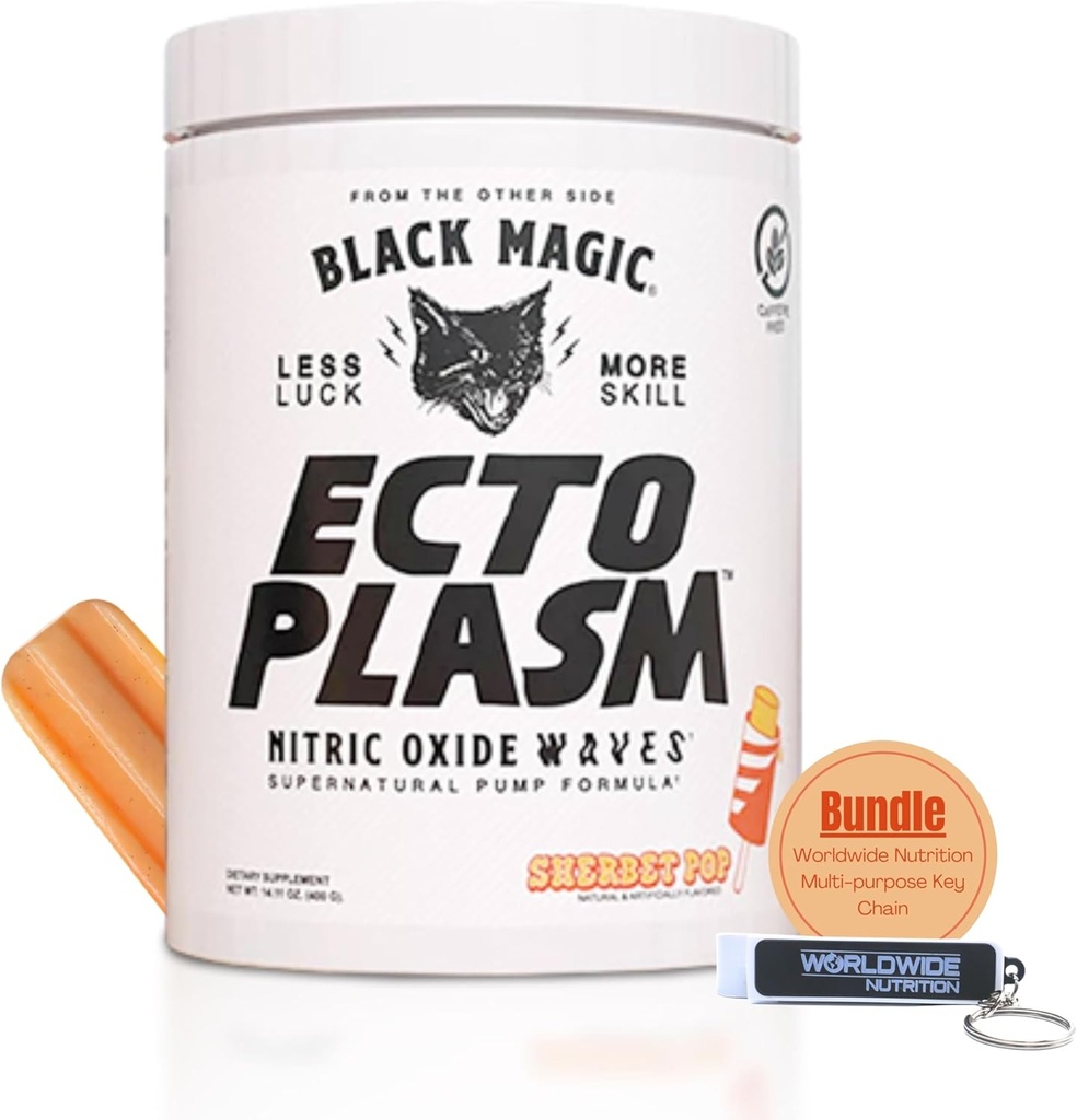 תזונה גלובלית Bundle Compatable with Black Magic Supply Ecto Plasm - שרבת פופ גבוהה נפח טרום-עבודה - 20 סקוטיים שאינם Stim Pump Preworkout אבקת תוספת עם Multi-Purpose Keychain