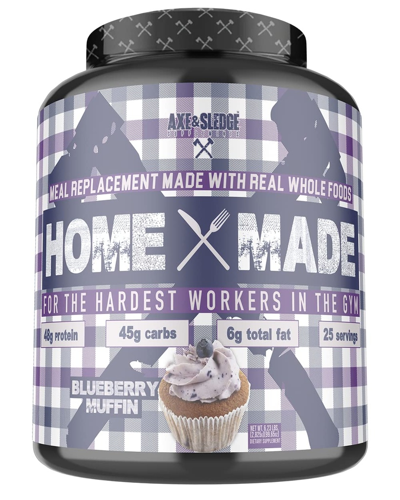 Axe & Sledge תוספים Home Made Whole-Foods-based אבקת החלפת Meal עם Enzymes עיכולive, חלבונים, carbohydrates ושומן, 25 משרתים, Blueberry Muffin