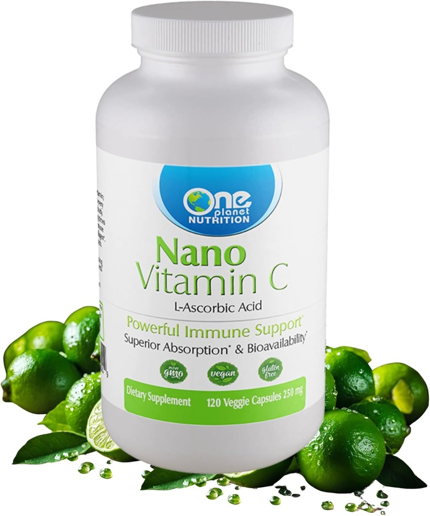 One Planet Nutrition ננו ויטמין C - שמן Soluble ויטמין C עבור גברים ונשים, ויטמין C טבעי ללא GMO לתמיכה בחיסון, Good Absorption &availability, ויטמין C קטן, 120 קפסולות