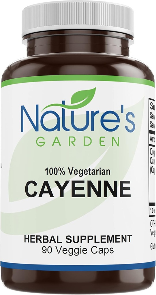NATURE'S GARDEN ESSENTIALS קייאן - 90 Veggie Caps with 500 מ"ג אבקת קייאן פפר