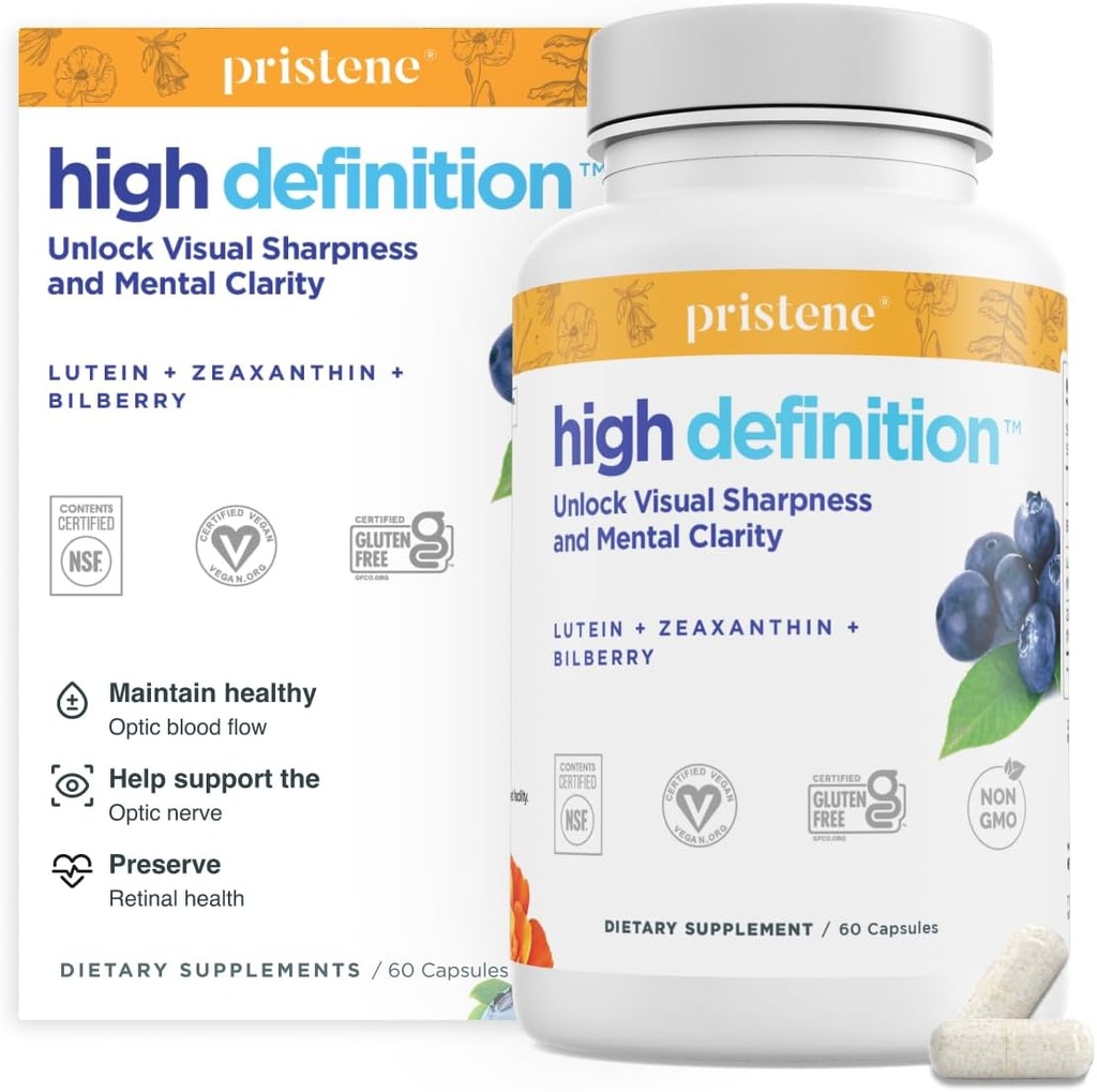 High Definition Brain + עין ויטמינים לזיכרון, מיקוד & ריכוז, Lutein & Zeaxanthin (25 מ"ג) כדי להגן על העיניים שלך מפני אור כחול ומסכים, תוספי Bilberry לעיניים כדי לתמוך BDNF
