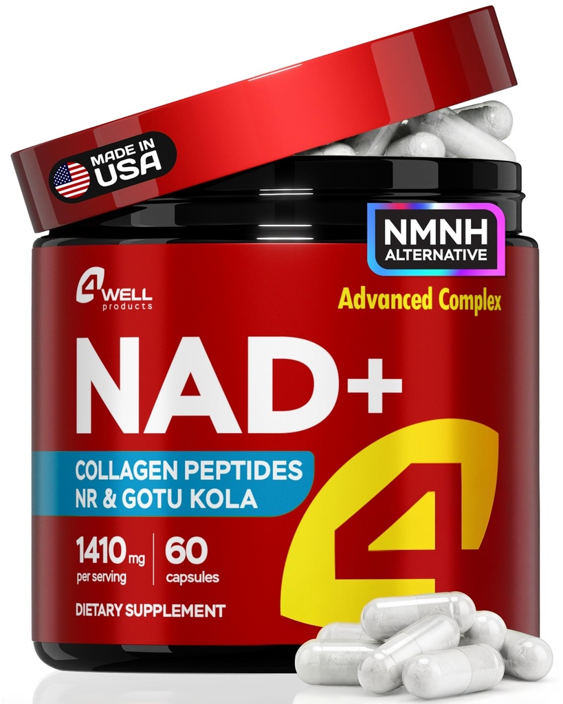 NAD Plus תוסף 1400 מ"ג - NMNH Alternative Supports Healthy Aging Complex with Nicotinamide Riboside & Gotu Kola, Collagen - Powerful NAD+ פורמולה לאנרגיה, עור וקוגניציה, 60 Caps