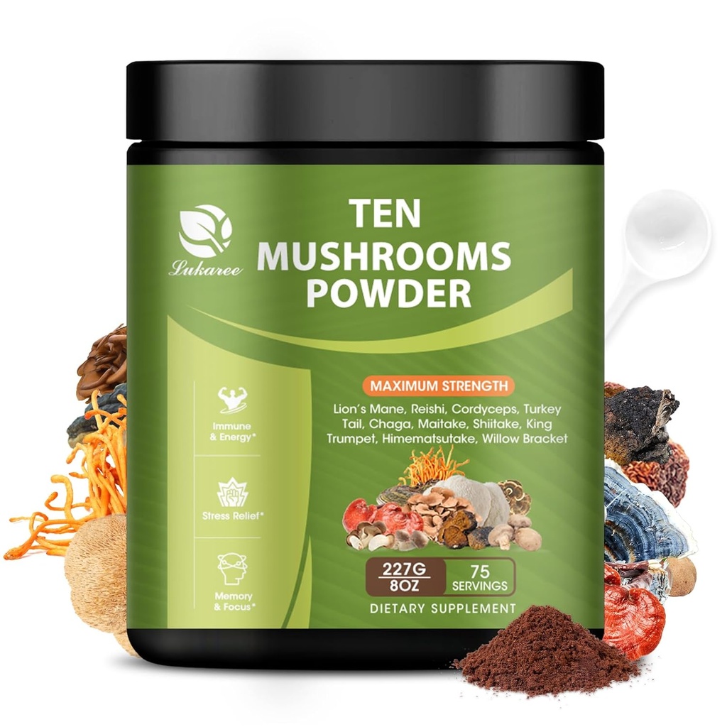 14 ב 1 Mushroom אבקה לבישול קפה, 8 oz Mushroom תוספת עם Lions Mane, Chaga, Reishi, טורקיה Tail, Cordyceps Mushroom לחלץ אבקת, וכו ', Mushrooms בלגן עבור Immune Brain Energy