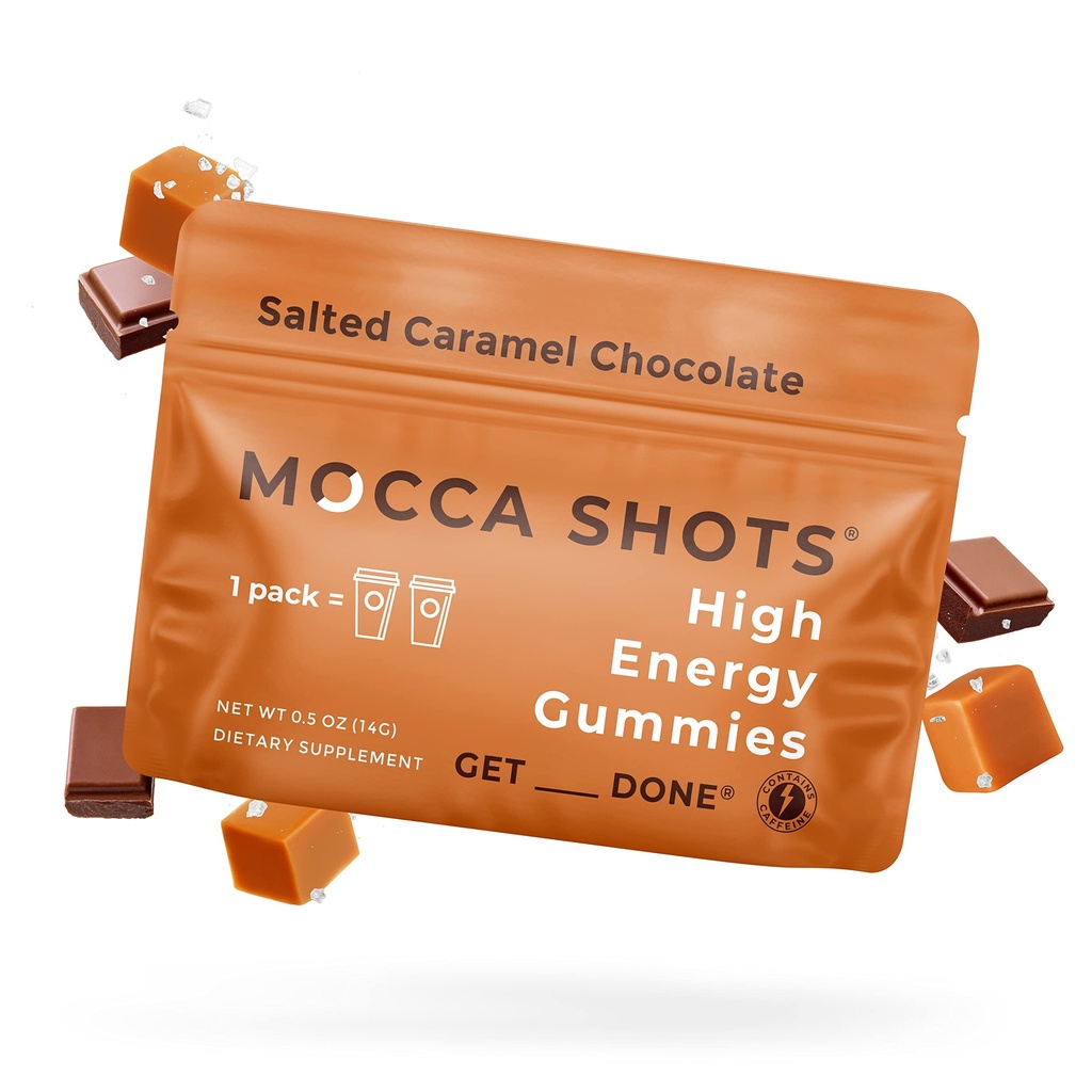 SGC הריכוז הגבוה ביותר 100 מ"ג Caffeine לחניכיים, 2 מסטיקים לכל Pack, 12-Pack Mocca Shots Salted Karamel Plant-based nootropic אנרגיה מיידית עם גינקו biloba, Theobromine.