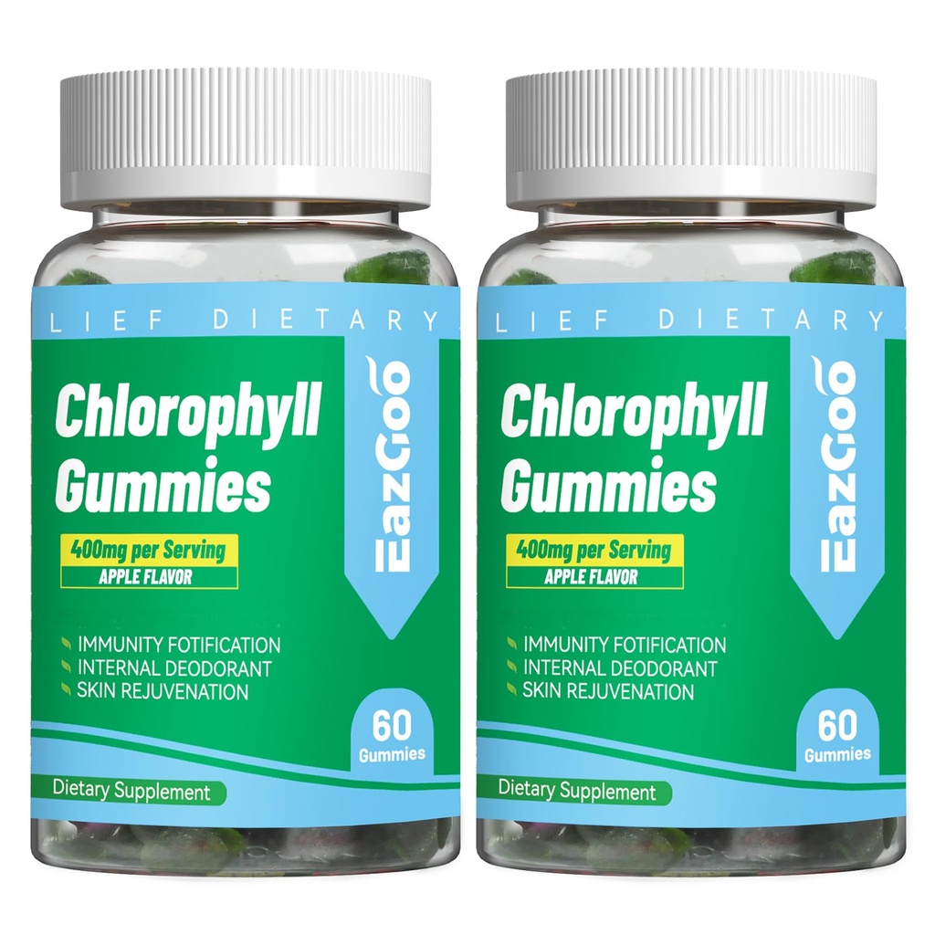 2 Pack Chlorophyll Gummies for Body Odor Deodorant * סוכר חינם צ'אול עבור Immune תמיכה נשים טבעוניות non-GMO, 120 הרוזן