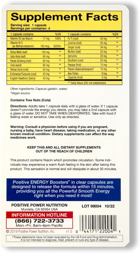 VitaBoost Positive Power Boosters - תוספי אנרגיה טבעית עם Herbs, B-12, Bee Pollen, Jitter-Free Smooth Energy, Quick & Safe, No Caffeine, Ephedra או Guarana (4)