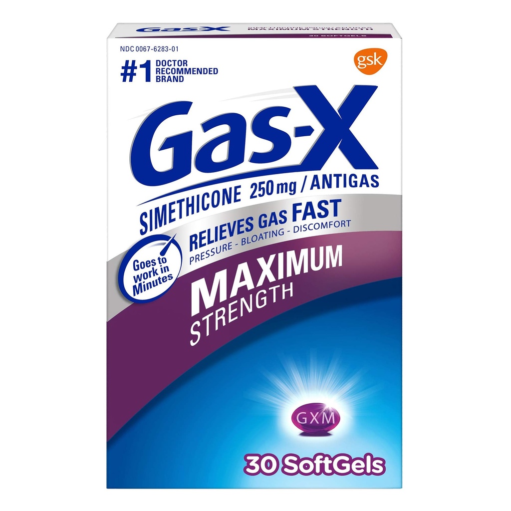 גז-X כוח מקסימלי גז סיוע Softgels עם Simethicone 250 מ"ג - 30 Count