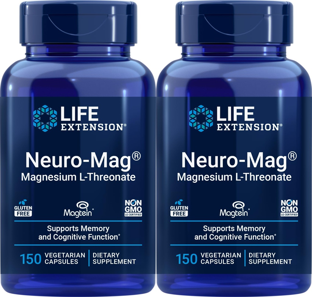 Life Extension Neuro-Mag 150 Vegetarian קפסולות (Pack of 2), מגנזיום L-Threonate, Magtein תוסף