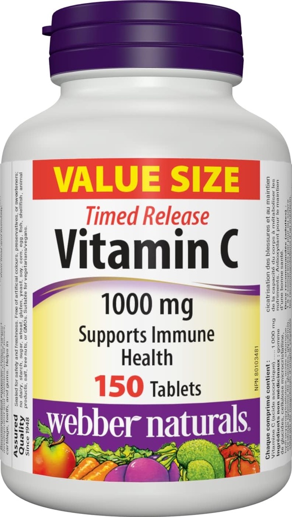 Webber Naturals ויטמין C Time לשחרר 1000 מ"ג, 150 טבליות