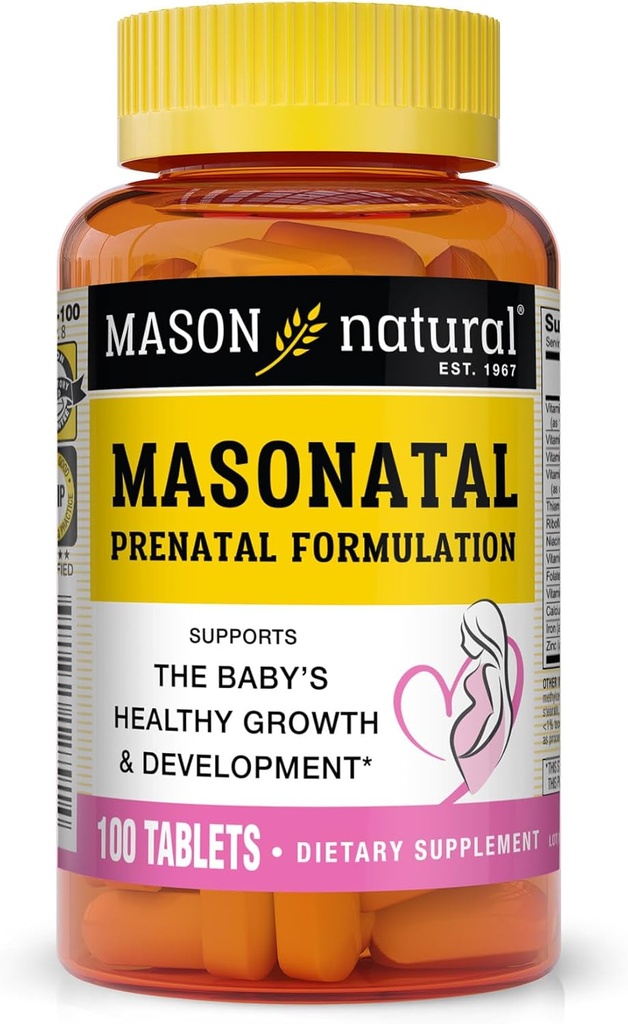 MASON NATURAL Masonatal Prenatal Formulation - Prenatal & Postnatal Multivitamin for Women to Support Baby Development, 100 טבליות