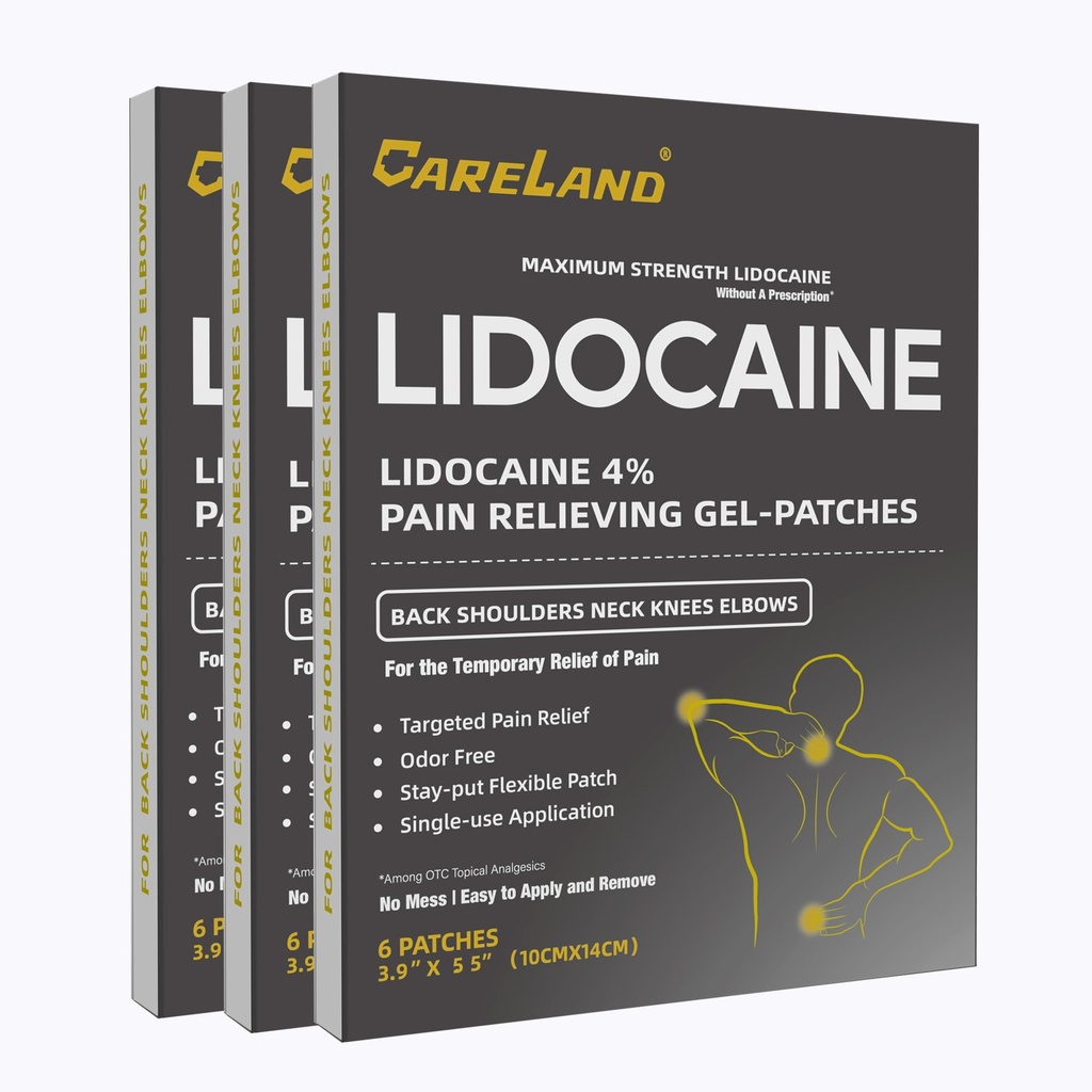 Careland Lidocaine Gel Patch, 18 ספירת כאבי כוח מקסימליים עבור כאבי שרירים להקלת צוואר בברך הצוואר Back ו Shoulders Unscented Numbing Patch עבור soothing Nerves, מפרקים