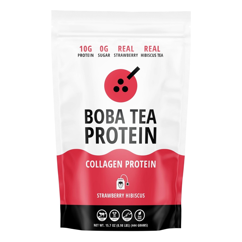Strawberry Hibiscus Flavored Collagen | 30 משרתים | Grass-Fed hydrolyzed Bovine Collagen אבק עבור גברים ונשים | מקדם שיער, ריח, עור, עצם ובריאות משותפת | לא תוספת סוכר
