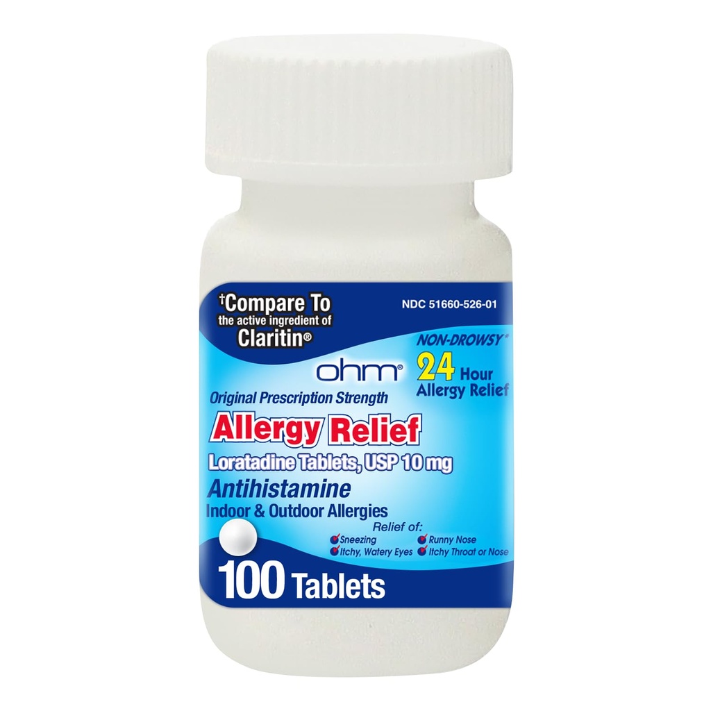 Om Allergy Pills - Loratadine Allergy 24 Hour non Drowsy הקלה עבור אלרגיות עונתיות, Sneezing - Loratadine 10 מ"ג Antihistamine עבור יעיל non-Drowsy 24Hour Symptom הקלה - 100 הרוזן ספירה