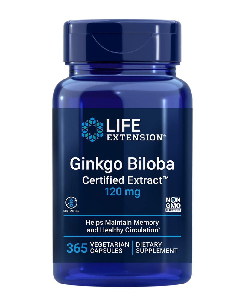 Life Extension Genekgo Biloba Certified ExtractTM, 120 מ"ג, Helps Keep Memory & cognition, Gluten-Free, non-GMO, Vegetarian, 365 קפסולות