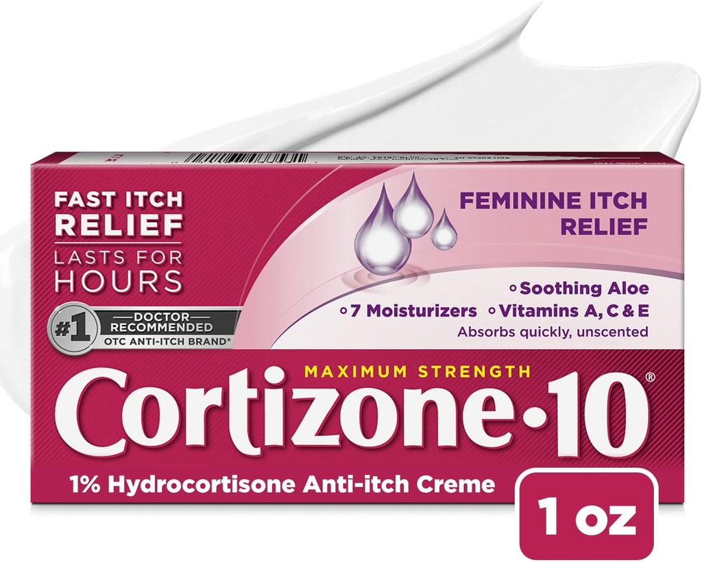 קורטיזון 10 מקסימום כוח Feminine Itch Cream, 1% Hydrocortisone, 1 oz.
