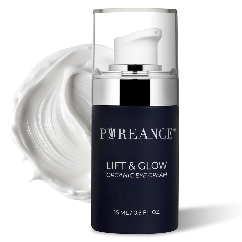 Lift & Glow Organic Eye Cream for Dark Circles and Puffune - Anti Aging Eye Cream for Wrinkles - מצמצם את המעגלים האפלים ומתחת ל- Eye Bags - עם Kakadu Plum, שמן קוקוס, ספירולינה ועוד - 0.5 Fl Oz Oz Oz