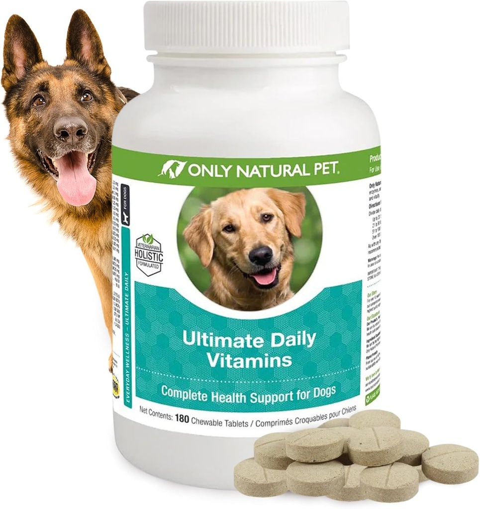 רק ויטמינים טבעיים של Pet Ultimate® - תוספי Multivitamin מלאים עבור כלבים איזון בריאות ובטיחות - מזון קטן וגדול Canine מזונות Immune Digestive תמיכה - 180 טבליות צ'אופס רך