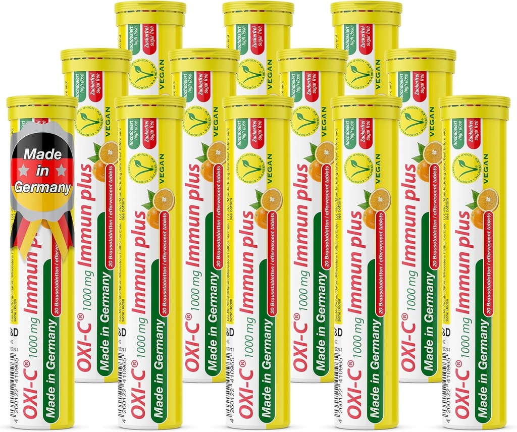 T&D Oxi C 1000 מ"ג ויטמין C - 240 טבליות משקה טבעוני Effervescent - Orange Flavor - מיוצר בגרמניה