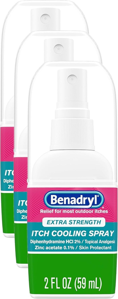 Benadryl תוספת כוח אנטי-Itch Spray, Cooling Topical Analgesic, Travel Size, 2 fl. oz (Pack of 3)