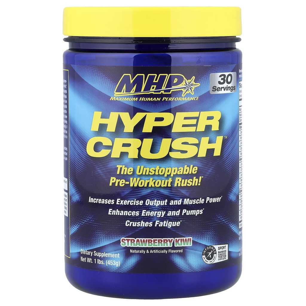 ביצועים אנושיים מקסימליים Hyper Crush Pre Workout אבקה, מגביר את האנרגיה, משאבות שרירים, כוח, להילחם Fatigue, קריאטין, בטא אלן, Nitric Oxide, citrulline, AKG, Strawberry קיווי, 30 משרתים