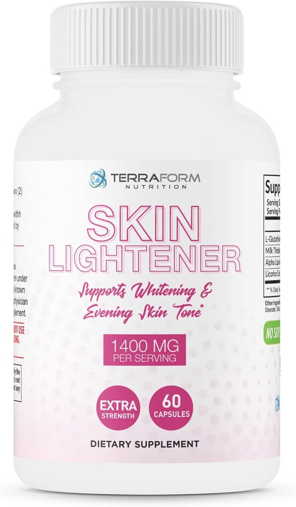 TerraForm Nutrition Skin Lighting תוסף, Glutathione 1000 מ"ג לשרת, קליר ואפילוs Skin טונס, מסייע להבהיר כתמים אפלים ו- Acne Scars - 30 משרתים