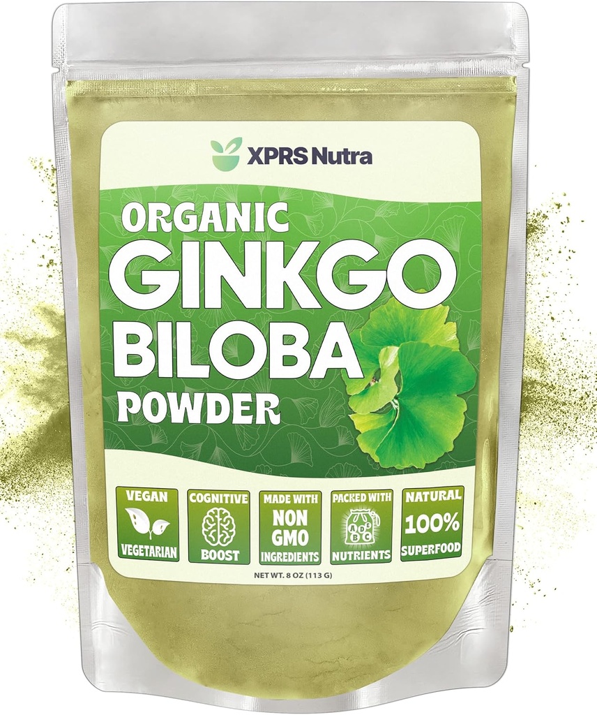 XPRS Nutra אורגני גינקו Biloba אבקת - Gingko Biloba תוספי עבור Cognition - ג'ינקובה הידידותית טבעונית גינקו בילובה אורגני - Immunity Boosting Genekgo Biloba אבקת (8 oz)