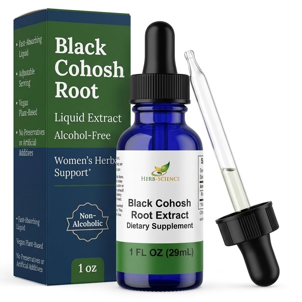 Black Cohosh Root - תומך Menstrual Relief, Menopause הקלה, לחץ דם בריא, Circulation - מזון נוזלי ללא אלכוהול, 1 oz - Herb-Science