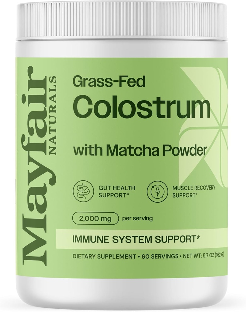 Grass-Fed Bovine Colostrum תוספת עם אבקת תה ירוק, עבור ילדים ומבוגרים, תמיכה במערכת החיסון, בריאות ושיקום שרירים, 60 משרתים