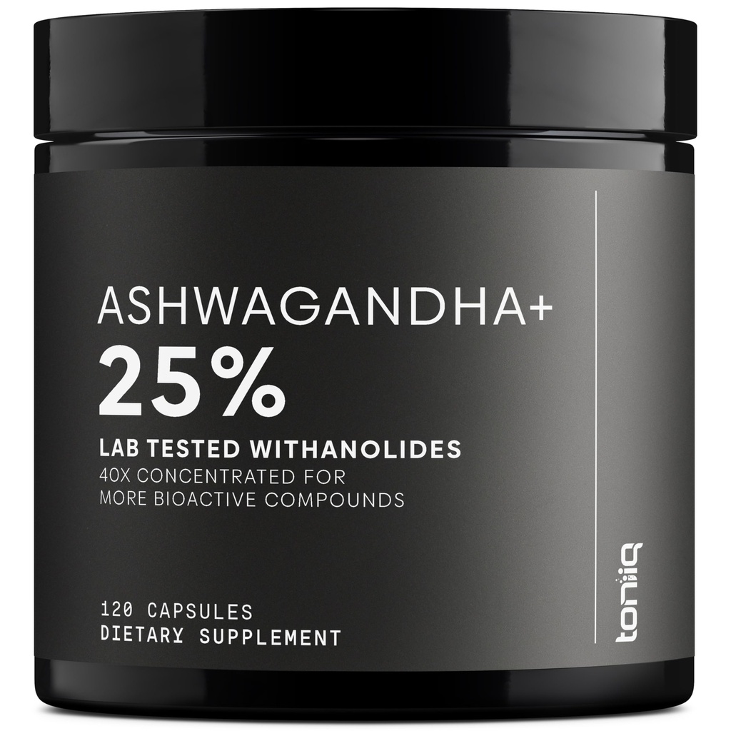 Toniiq Ashwagandha - 40:1 ריכוזי מיצוי - 25% עם ילידים - Wild Harvested בהודו - ביו-זמינות גבוהה עם Black Pepper - צד שלישי נבדק - 120 קפסולות - 1,300 מ"ג לשרת