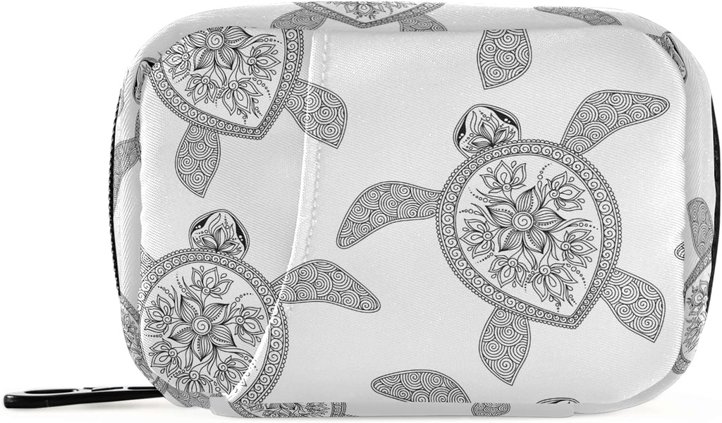 Naanle Black and White Turtle Pill Box 7 Day Case Travel Organer Bag with Zipper Portable Weekly Case Size עבור תוסף ויטמין הולדר הביתה