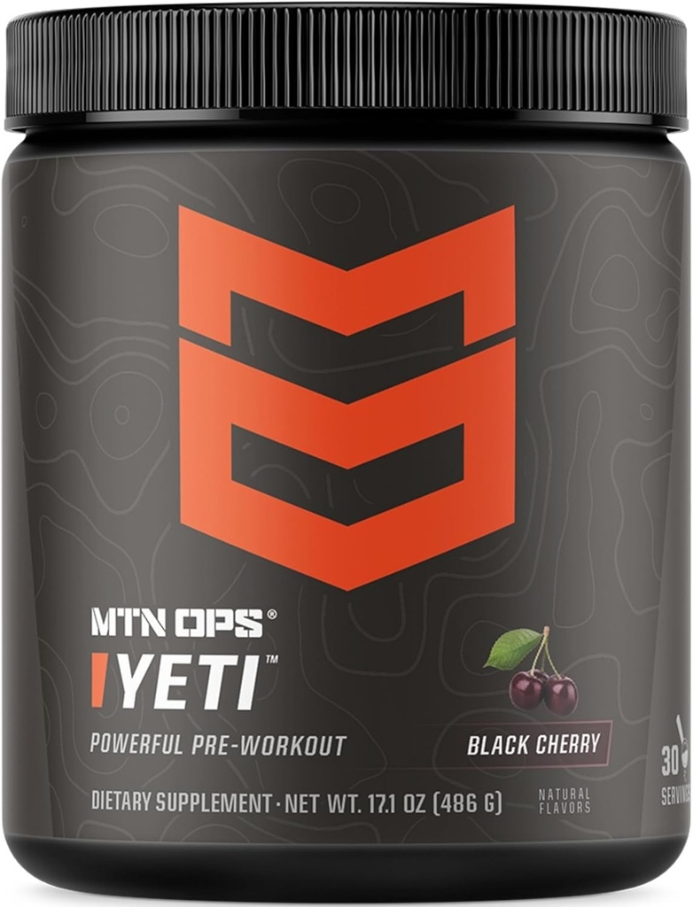 MTN OPS Buti Pre-Workout אבקת אנרגיה לשתות עם קריטין, 200 מ"ג Caffeine & BCAAs עם Beta Alanine, 30 משרת Tub, Black Cherry