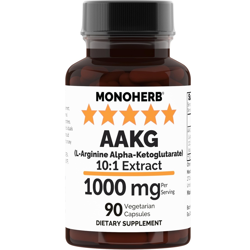 MONOHERB AAKG - L-Arginine Alpha-Ketoglutarate - 1000 מ"ג - 90 קפסולות צמחוניות