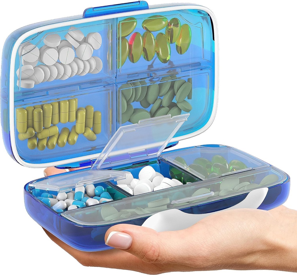 גלולת גלולות מסדרת Airtight Pill Box Large Pill Dispenser Home Travel תוסף Holer Portable Miner Genebo Size 8 השוואה של Airtight ויטמינים Container Daily Medicine Travel Essentials