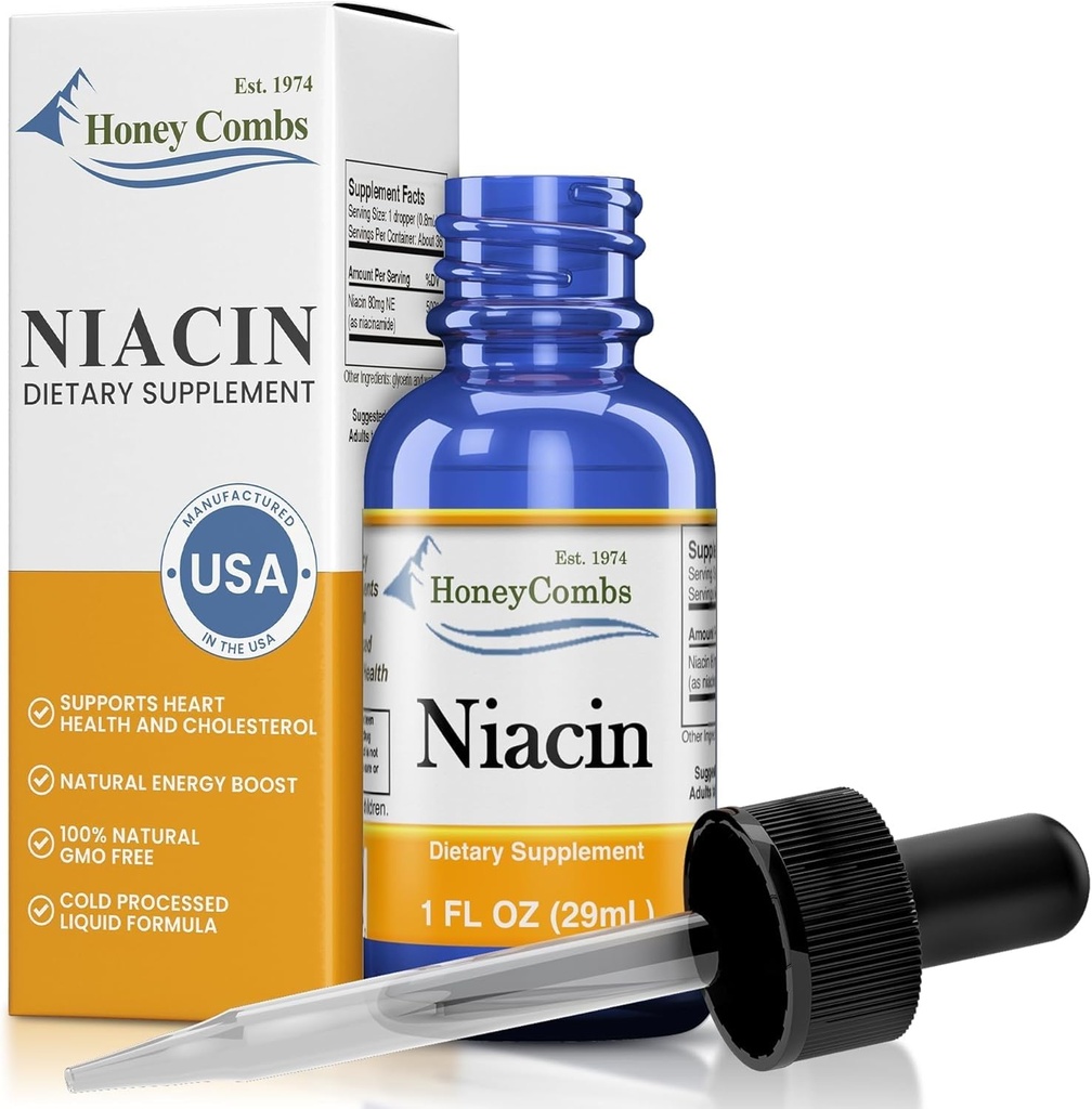 Niacin נוזל טיפות מיוצר בארה"ב - ויטמין B3 - 500% DV לשרת - 36 משרתות לכל Container - גדול עבור גברים, נשים, ילדים - ויטמין B7 נוזל - גם גודלי Bulk זמינים