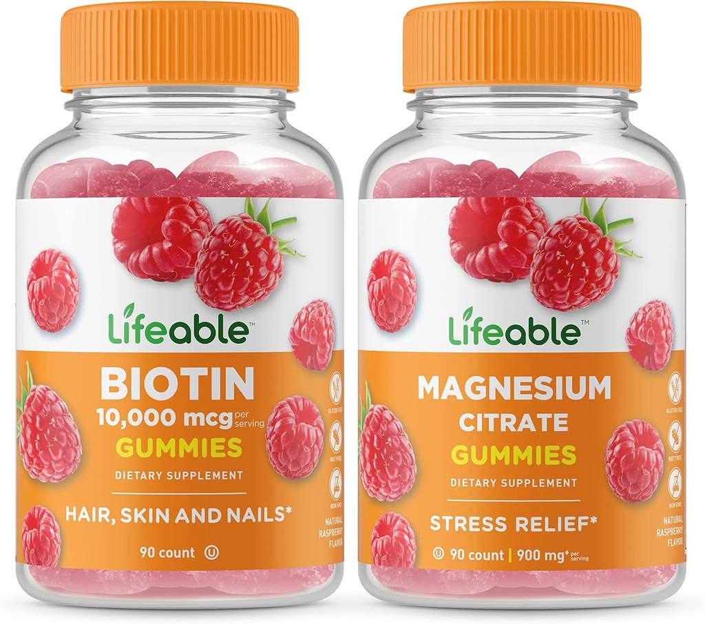 biotinable + Magnesium, חניכיים Bundle - גדול Tasting, ויטמין תוסף, Gluten חינם, GMO חינם, Chewable.