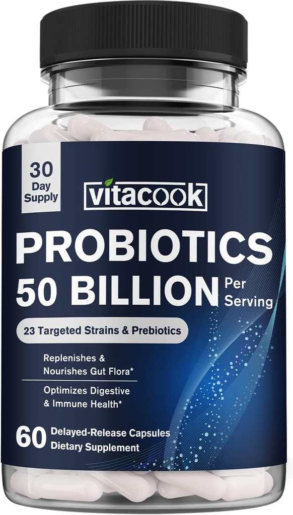 Probiotics 50 מיליארד, 23 סטרינס עם אורגני Prebiotics, Digestive & Immune Support, Freeze-Dried, Delayed-Release, Better Than a Dozen Yogurts, 60 טבעוני Caps