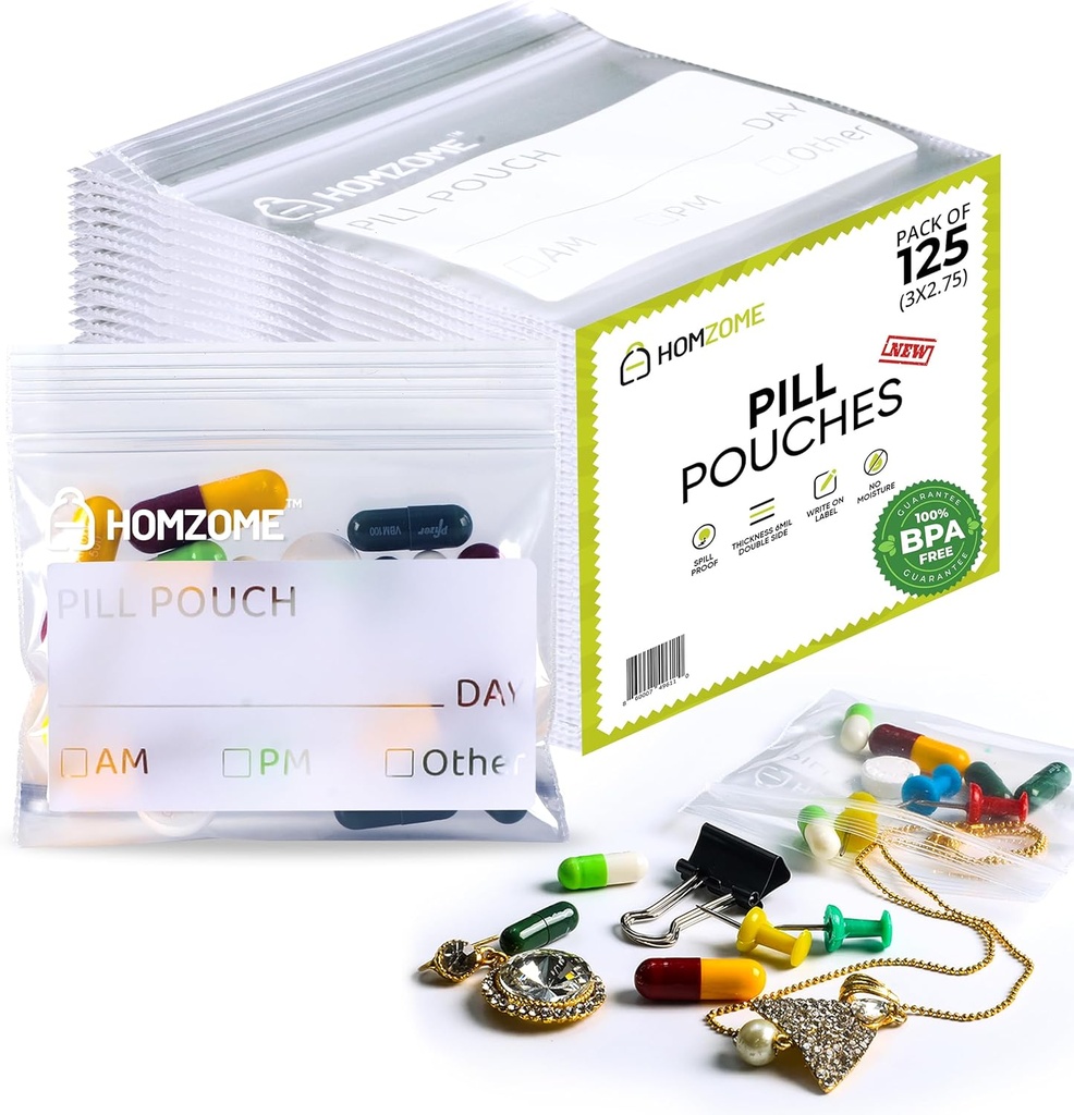 Pill Bags 6 mil - Pack של 125- BPA חינם 3x2.75 אינץ ' גלולת גלולות עבור תרופות עם לכתוב על התווית Clear ziplock Bags עבור גלולות, תכשיטים ו- Travel Pill מארגנת (Pack של 125)