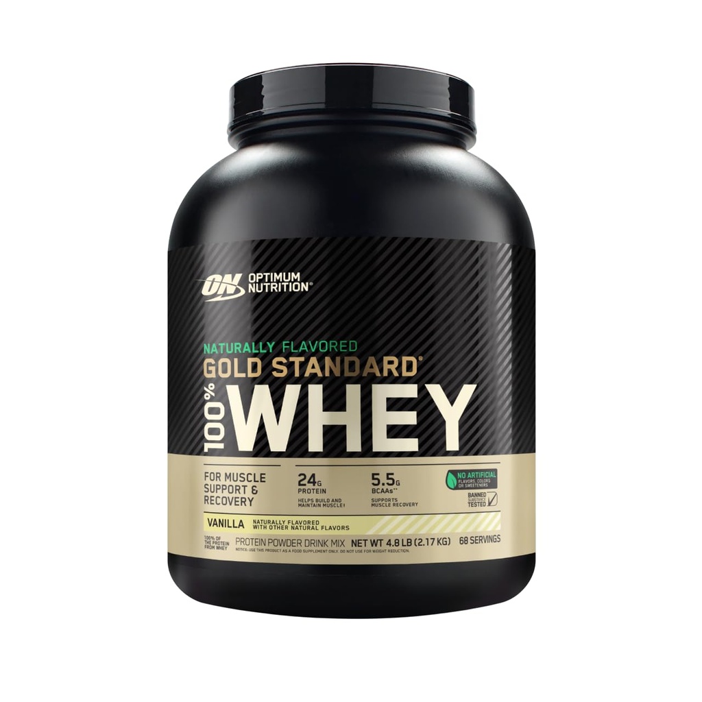 Optimum Nutrition Gold Standard 100% Whey באופן טבעי אבקת חלבון 4.8 (Packaging May Vary), Vanilla, 76.8 Ouncece