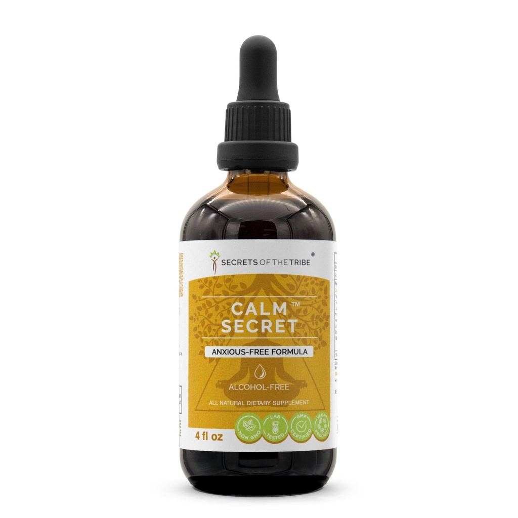 סודות השבט - Calm Secret, Herbal תוסף Band Drops אלכוהול חינם לחלץ, Anxious-Free Formula (4 fl oz)