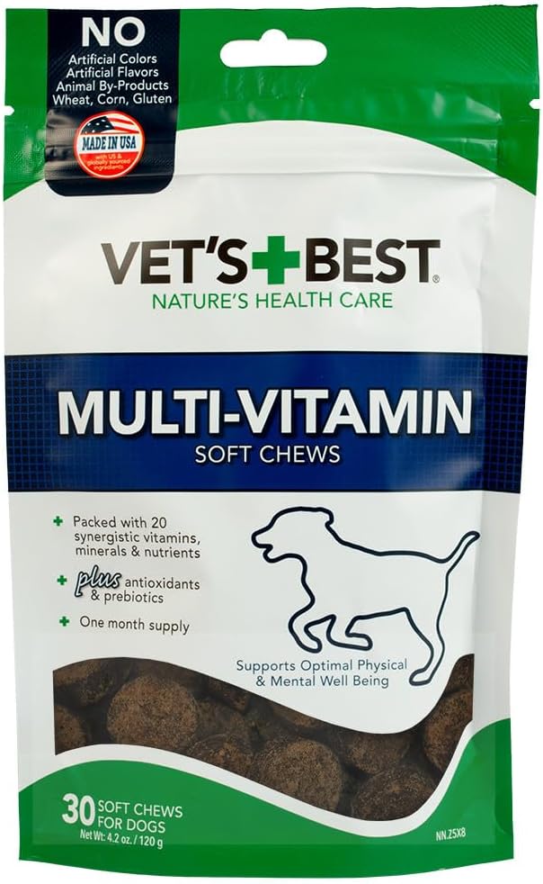 Vet's Best Multi-Vitamin Soft Chew דוגמיות - ויטמינים לכלבים - תומך כלבים בריאות גופנית ונפשית - 30 יום אספקה