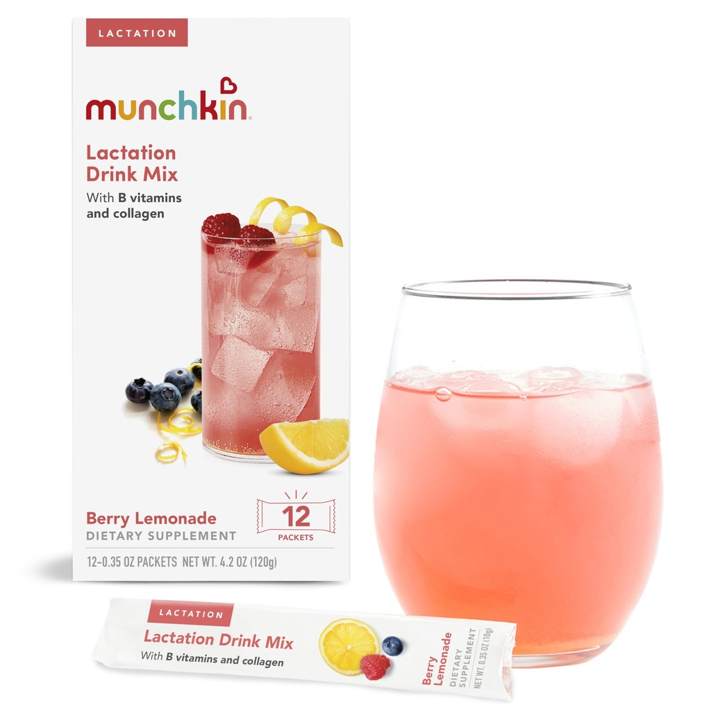 Munchkin® Milkmakers ® Lactation Drink תוסף עם ויטמין B / Collagen/Fenugreek & Milk Thistle for Breastfeeding Moms, ברי לימונדה, 14 Count Count Count Count