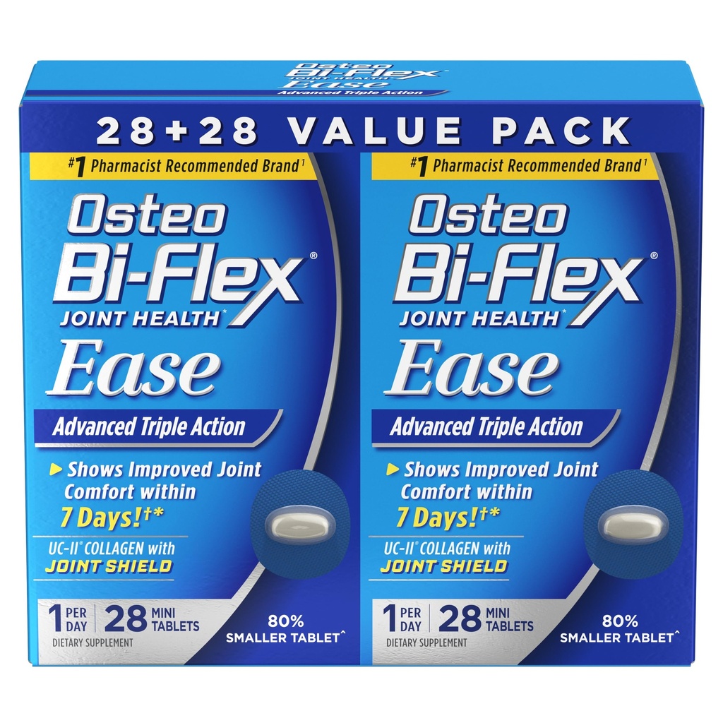 Osteo Bi-Flex Ease מתקדם פעולה עם תוספי ויטמין D משותף, Mini-Tablets, 28 Count, Pack of 2