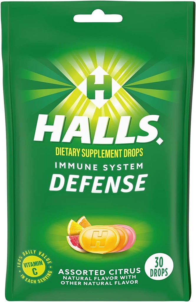 Halls Defense ויטמין C Assorted Citrus 30 טיפות X 12 Packs