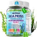 Sea Mosss Gummies + Algae אומגה 3 למבוגרים, 15IN-1 אורגני הים האירי Mosss Superfood עם / Vitamins C D3 B12, Turmeric, Bladderwrack, תומך אנרגיה, המוח, Immune, Daily Vitality, Sugar-Free, 120 Cts