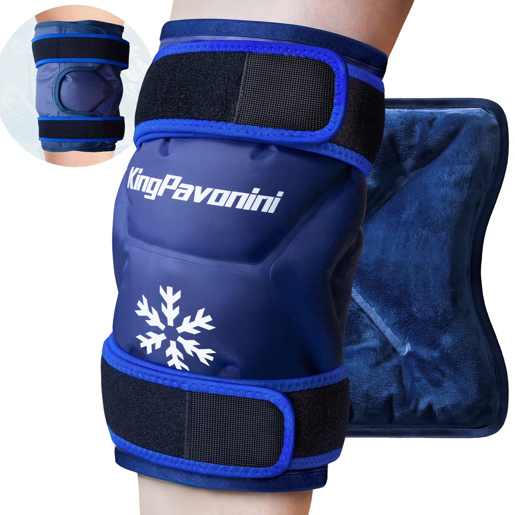 KingPavonini XXL הברך חבילת Wrap סביב כל הברך לאחר ניתוח, גדול Reusable Gel Ice Pack עבור פציעות, כאב הקלה, Swelling, ספורט פציעות, 1 Pack (כחול)