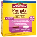 Nature Made Prenatal ויטמין Softgels + Choline קפסולות, Folic Acid + DHA + Choline, 60 ויטמינים טרום לידתי לנשים, 60 קפסולות תוספי צ'וליין, 60 יום אספקה