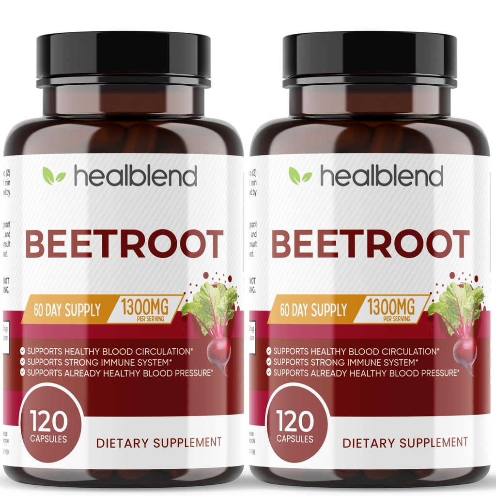 Acblend Organic Nitric Oxide Beet Root כמוסות 1300 מ"ג - תמיכה במערכת החיסון, Nitric Oxide Booster - 120 Count (2 Pack)