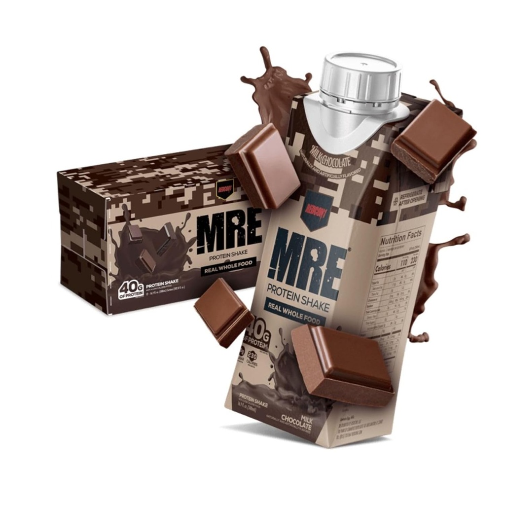 REDCON1 MRE מוכן לשתות חלבונים שייק, שוקולד חלב - Lactose + Whey חינם RTD 40gr חלבון המיוצר עם Real Whole Food חלבונים בלדות - Keto-Friendly ו Easy to Nutritional Shake (12 Pack)