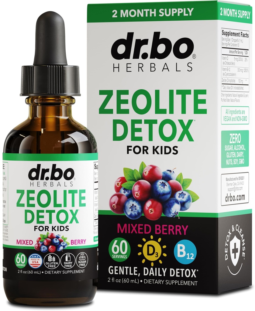 Zeolite Detox עבור ילדים נוזלי טיפות - מתקדם Clinoptilolite עם ויטמינים טהור B12 & D - ילדים Gentle Body Daily ניקויse Focus & Speech Clinoptilolite Zeolite טיפות Detox ניקוי 2ozse 2oz