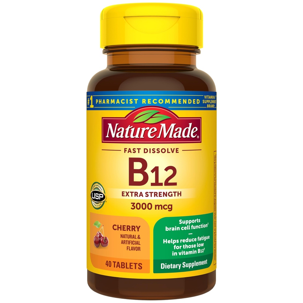 הטבע עשה ויטמין B12 3000 mcg, קל לקחת sublingual B12 עבור אנרגיה metabolism תמיכה, 40 סוכר חינם דיסלוט טבליות, 40 יום אספקה